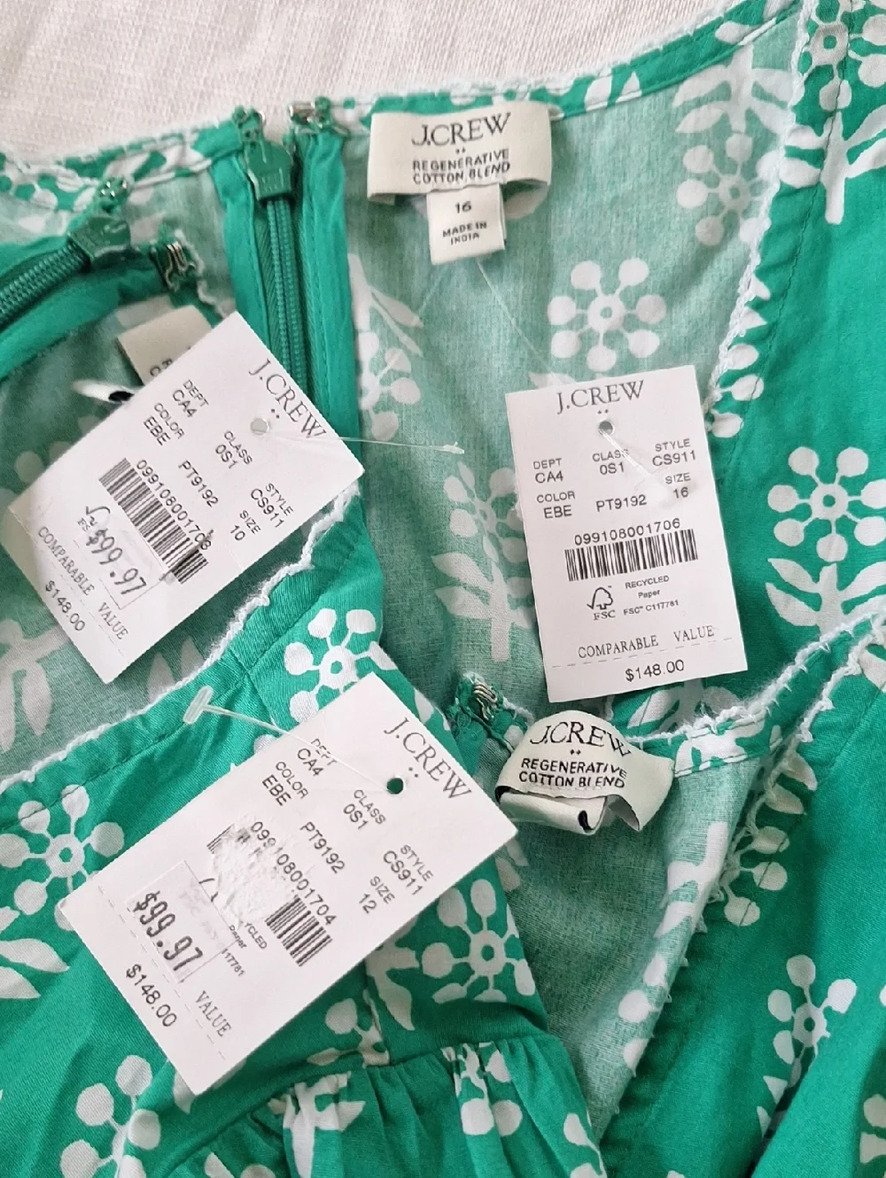 J. Crew size 10 12 16 Emerald Beryl Green Floral V-Neck Puff Sleeve Midi Dress - Picture 3 of 3
